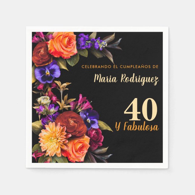 Servilleta De Papel Flores Elegantes Brillantes Españolas Cumpleaños 4 (Anverso)