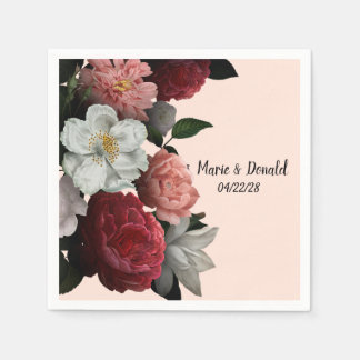 Servilleta De Papel Flores elegantes de borgoña y rosa