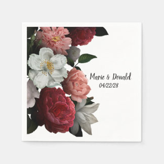 Servilleta De Papel Flores elegantes de burgundy y rosa