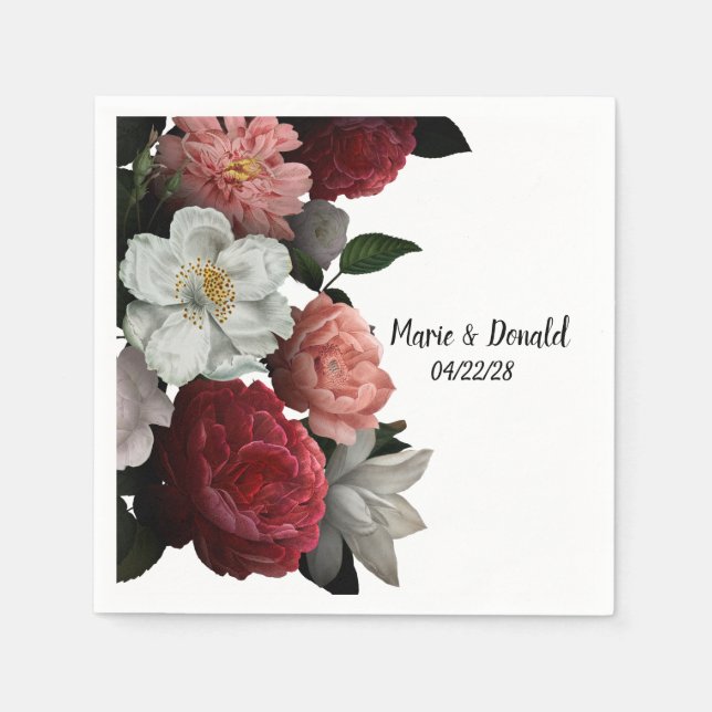 Servilleta De Papel Flores elegantes de burgundy y rosa (Anverso)