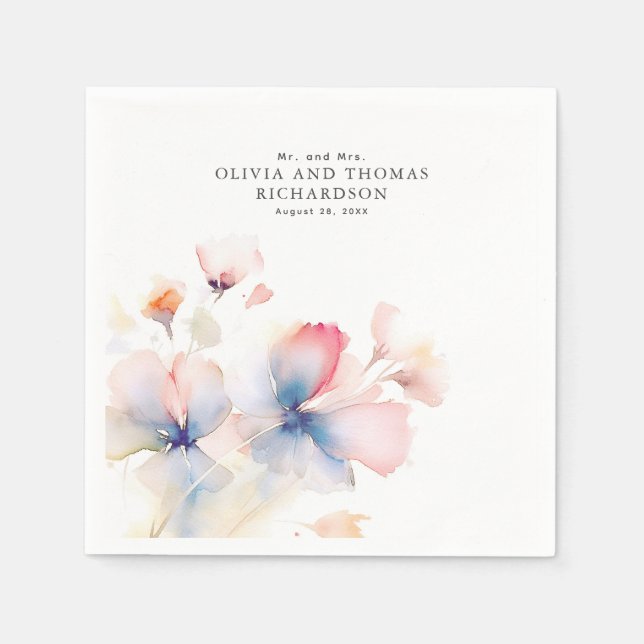 Servilleta De Papel Flores Elegantes y Delicadas en Acuarela (Anverso)