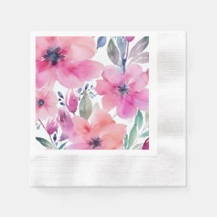 Servilleta De Papel Flores en Flor Flores Rosadas Pintadas con Acuar