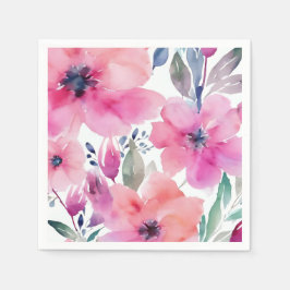 Servilleta De Papel Flores en Flor | Flores Rosadas Pintadas con Acuar