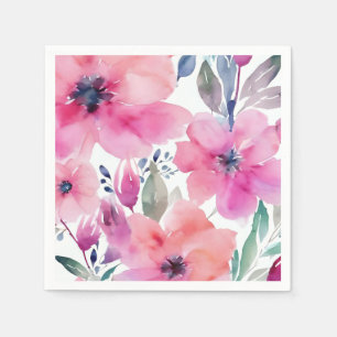 Servilleta De Papel Flores en Flor   Flores Rosadas Pintadas con Acuar