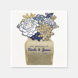 Servilleta De Papel Flores en frasco de Mason rústico azul dorado flor
