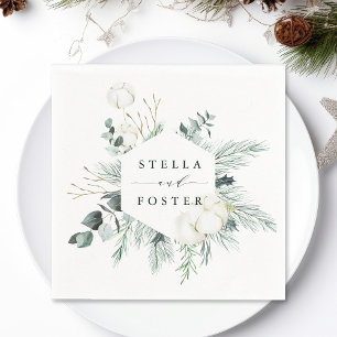 Servilleta De Papel Flores Evergreen y Cotton Elegante Boda Hexagón