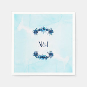 Servilleta De Papel Flores Florales Vintage Acuarela Azul Índigo