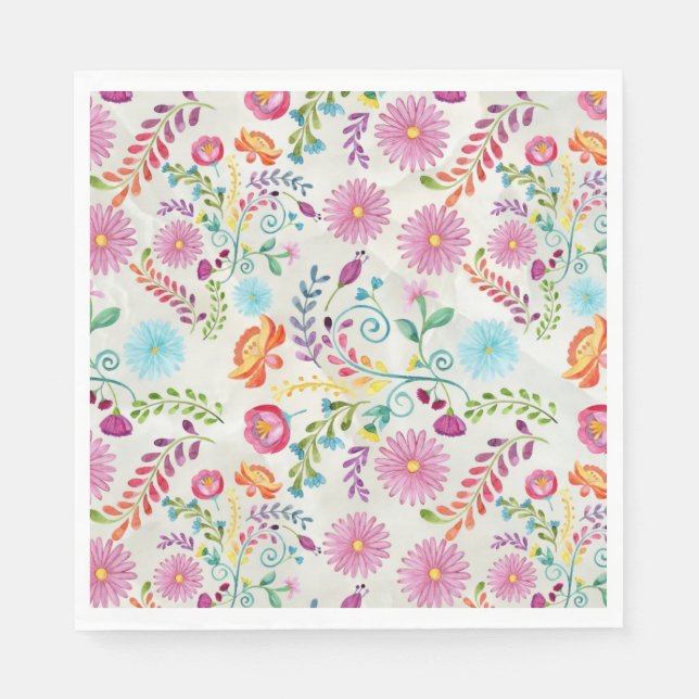 Servilleta De Papel Flores folclóricas acuarelas - Personalizable (Anverso)