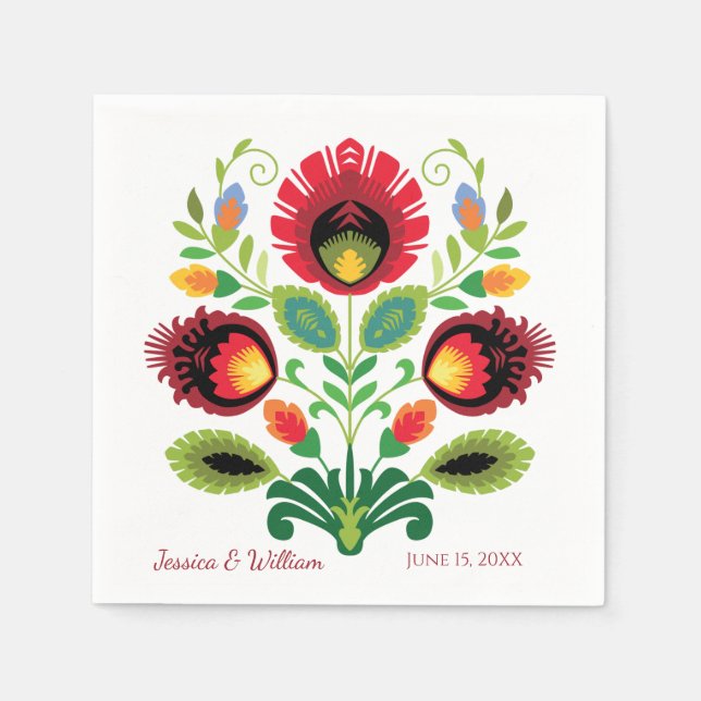 Servilleta De Papel Flores folclóricas polacas Boda rojo Napkin (Anverso)