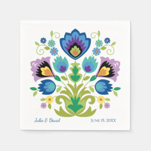 Servilleta De Papel Flores folclóricas polacas Lavanda azul