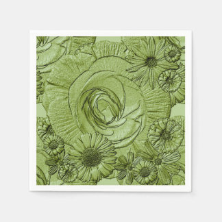 Servilleta De Papel Flores Grabado en relieve-NAPKINS DE COCKTAIL-verd