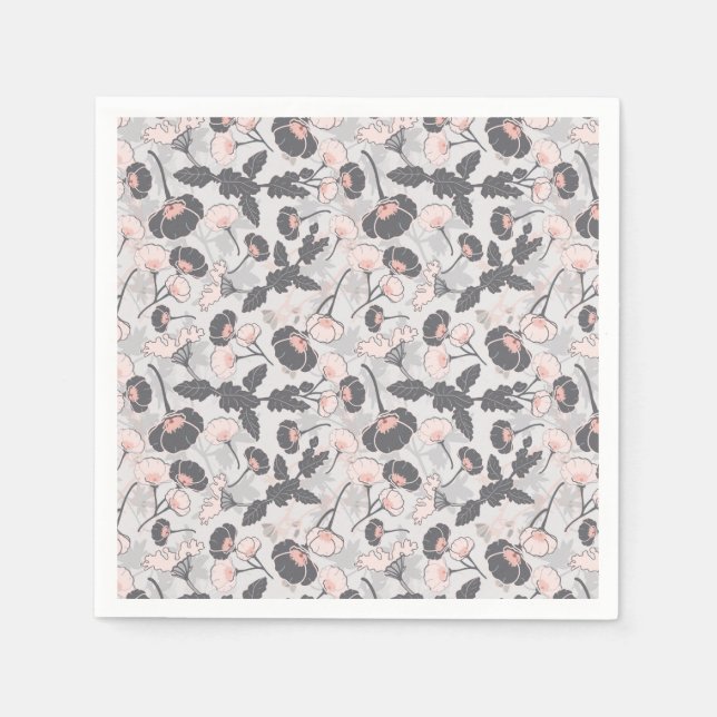 Servilleta De Papel Flores grises rosadas elegantes (Anverso)