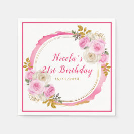 Servilleta De Papel Flores lujosas rosa y doradas elegantes Cumpleaños