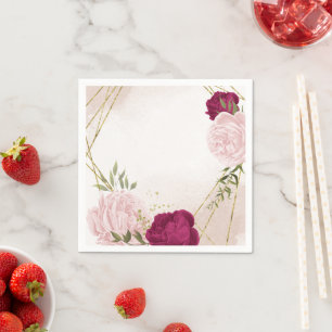 Servilleta De Papel flores magenta rosadas vegetación boda
