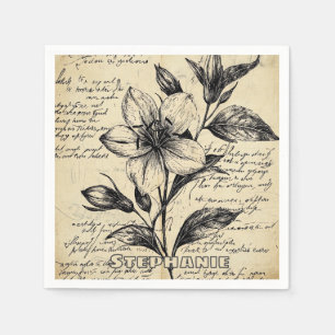 Servilleta De Papel Flores Marrón Antiguo Caligrafía Pergamino