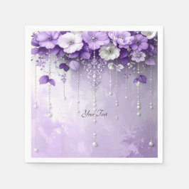 Servilleta De Papel Flores Moradas con Perlas Colgantes