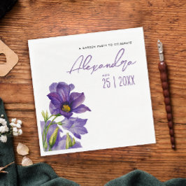 Servilleta De Papel Flores Moradas Elegantes Jardín Acuarela Moderna