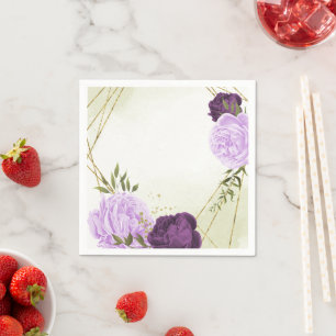 Servilleta De Papel flores moradas hojas verdes boda