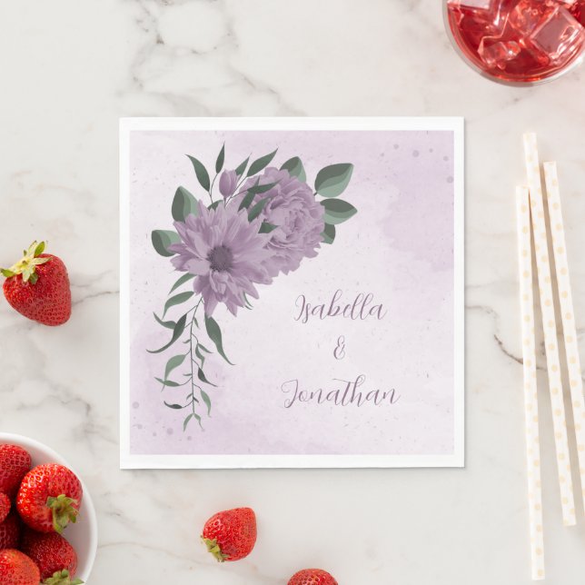 Servilleta De Papel flores moradas románticas botánicas (In situ)