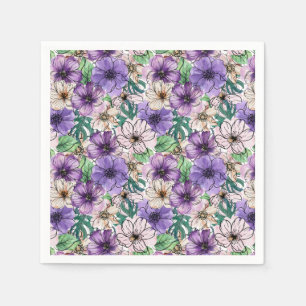 Servilleta De Papel Flores moradas y rosas