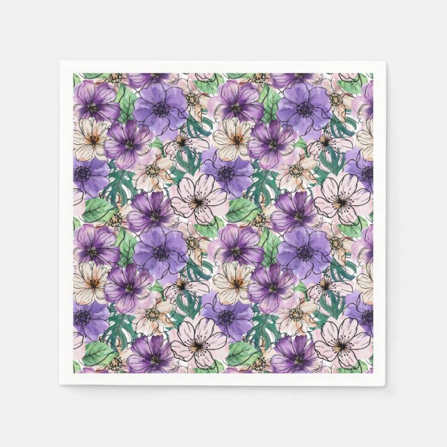 Servilleta De Papel Flores moradas y rosas (Anverso)