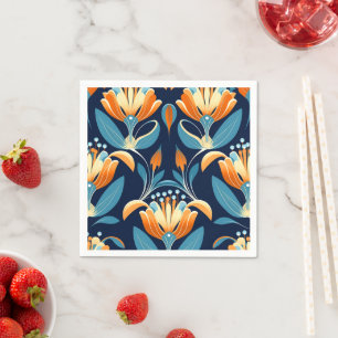 Servilleta De Papel flores naranjas azules Art Deco
