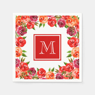 Servilleta De Papel Flores Naranjas rojas monogramos