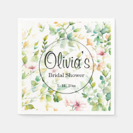 Servilleta De Papel Flores naturales de acuarela verde elegante