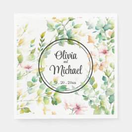 Servilleta De Papel Flores naturales de acuarela verde elegante