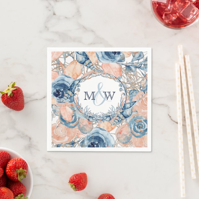 Servilleta De Papel Flores náuticas de conchas marinas de Boda (In situ)