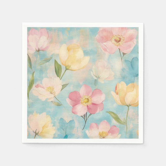 Servilleta De Papel Flores pastel. Belleza de jardín.  (Anverso)