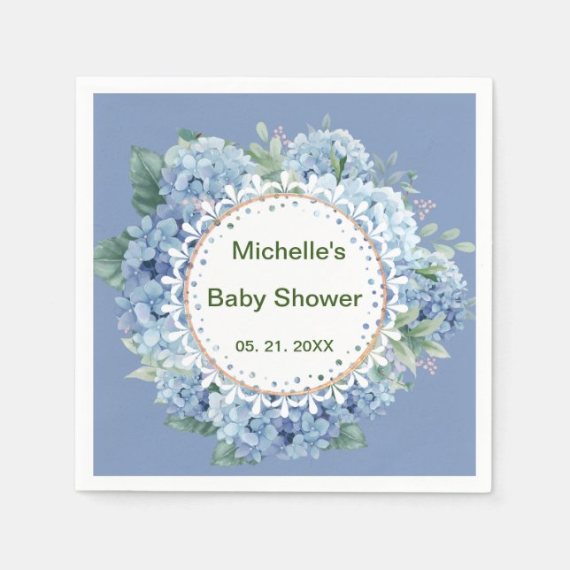 Servilleta De Papel Flores personalizadas azules y blancas (Anverso)