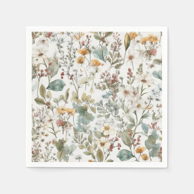 Servilleta De Papel Flores presionadas acuarela floral (Anverso)