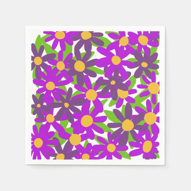 Servilleta De Papel Flores púrpura y verde (Anverso)