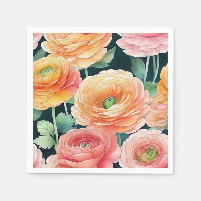 Servilleta De Papel Flores Ranunculus Delicadas (Anverso)