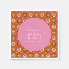 Servilleta De Papel Flores Retro 60s Naranja Rosa Regalo de Boda Perso