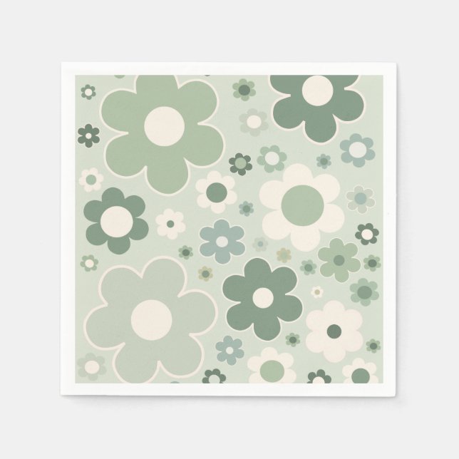 Servilleta De Papel Flores Retro Sage Green Abstract Floral (Anverso)