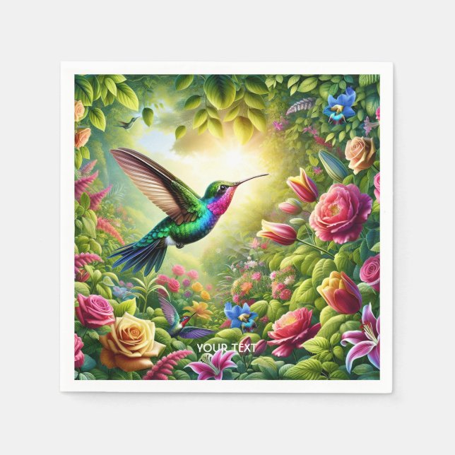 Servilleta De Papel Flores ricas de fantasía Hummingbird arcoiris (Anverso)