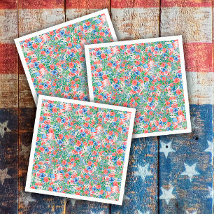 Servilleta De Papel Flores Rojas Blancas Y Azules Patrióticas 4 De Jul