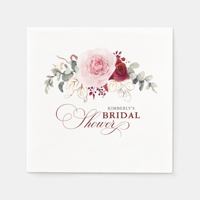 Servilleta De Papel Flores rojas de Borgoña elegantes boho para cualqu (Anverso)