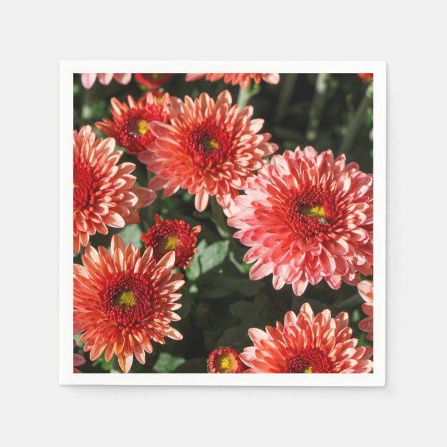Servilleta De Papel Flores rojas de crisantemo (Anverso)