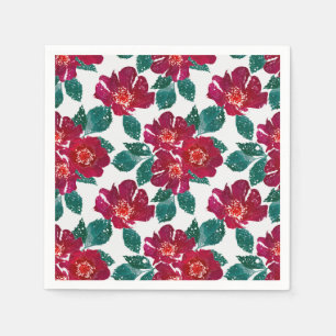 Servilleta De Papel Flores rojas en blanco.