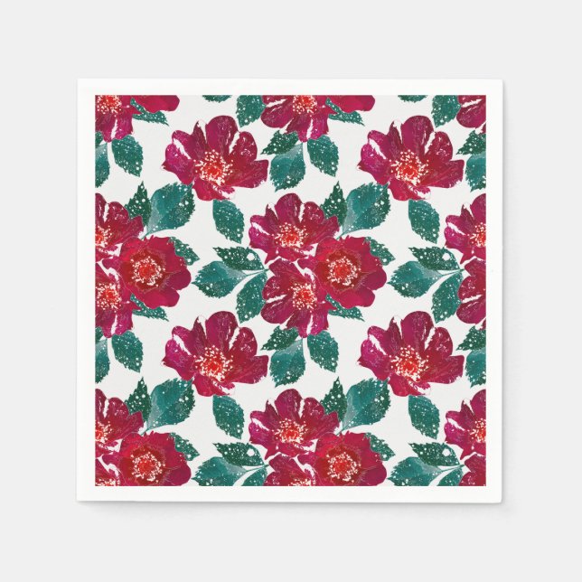 Servilleta De Papel Flores rojas en blanco. (Anverso)