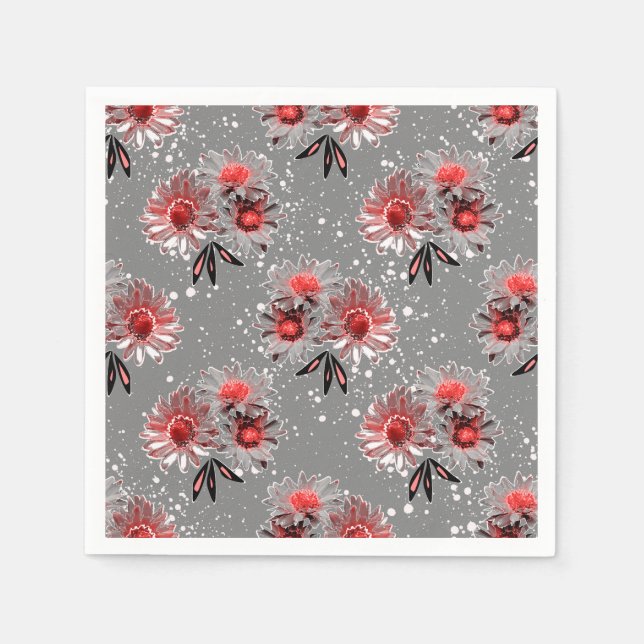 Servilleta De Papel Flores rojas en gris (Anverso)
