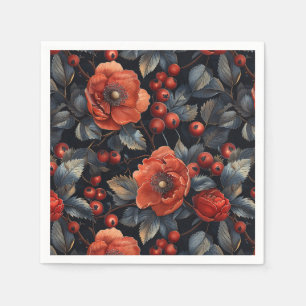 Servilleta De Papel Flores rojas en negro