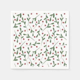 Servilleta De Papel Flores rojas, patrón de hojas verdes