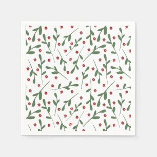 Servilleta De Papel Flores rojas, patrón de hojas verdes