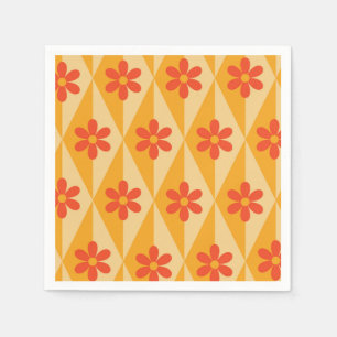 Servilleta De Papel Flores rojas retro sobre diamantes vintage naranja