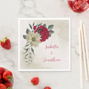 Servilleta De Papel flores rojas románticas y amarillas pálidas