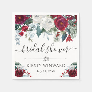 Servilleta De Papel Flores rojas y blancas de invierno, ducha de novia